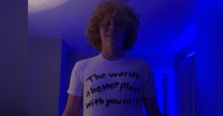 Jackson Eyre wearing anti-suicide shirt