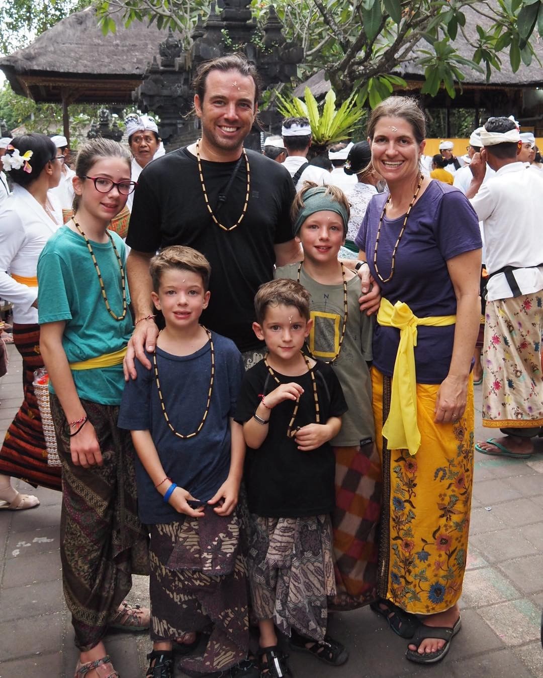 Edith Lemay, Sebastien Pelletier, and their 4 children pose in Indonesia.