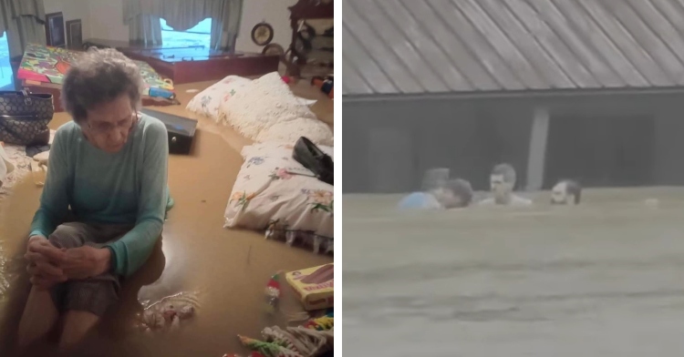 Mae Ambugrey sits in flooded home before being rescued by stranger