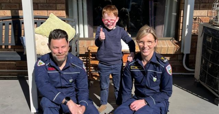 MOnty Cocker smiles and gives thumbs up with paramedics who responded to his 911 call.