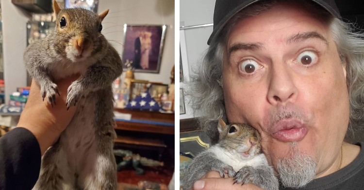 Paul with Stella, the squirrel he rescued