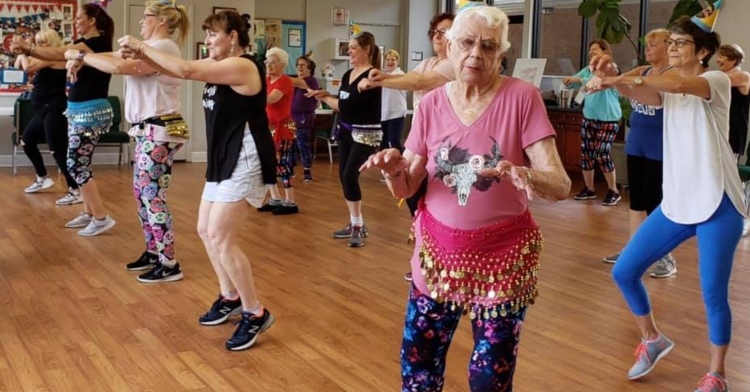 Margaret Masters dances in Zumba class