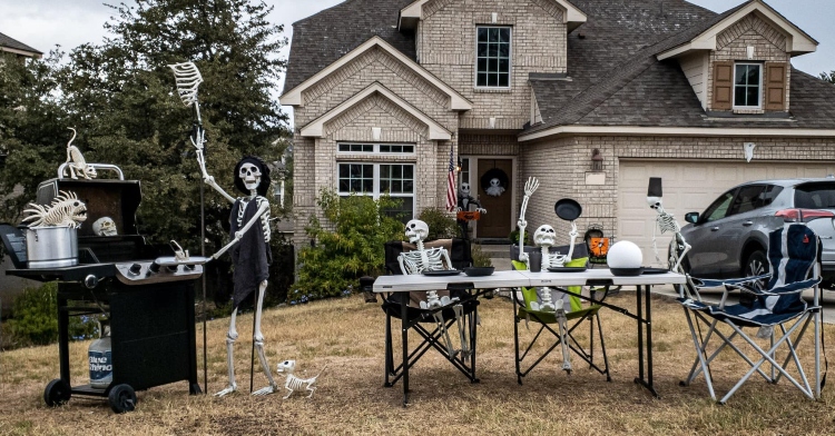 Halloween display showing skeleton cookout