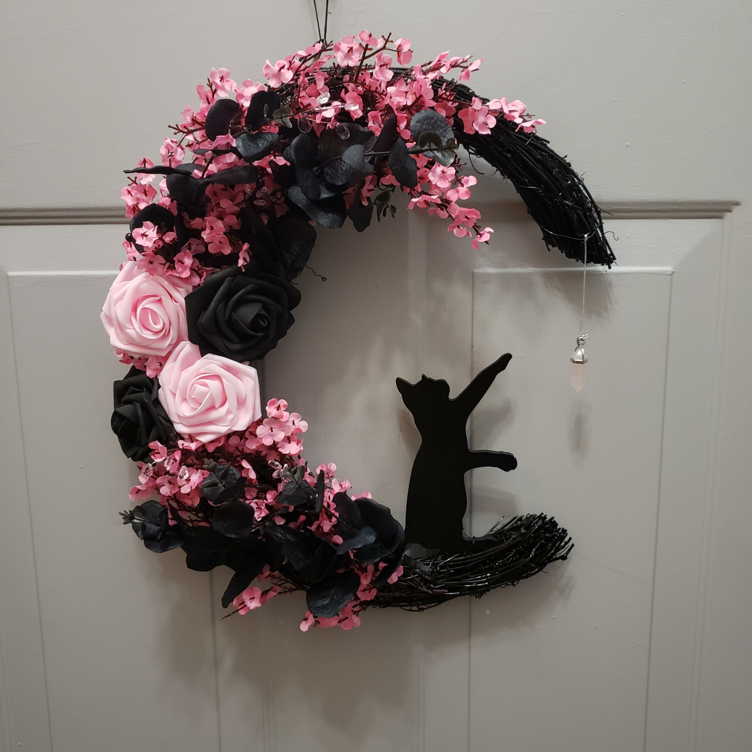 cute Halloween themed cat and flower door wreath