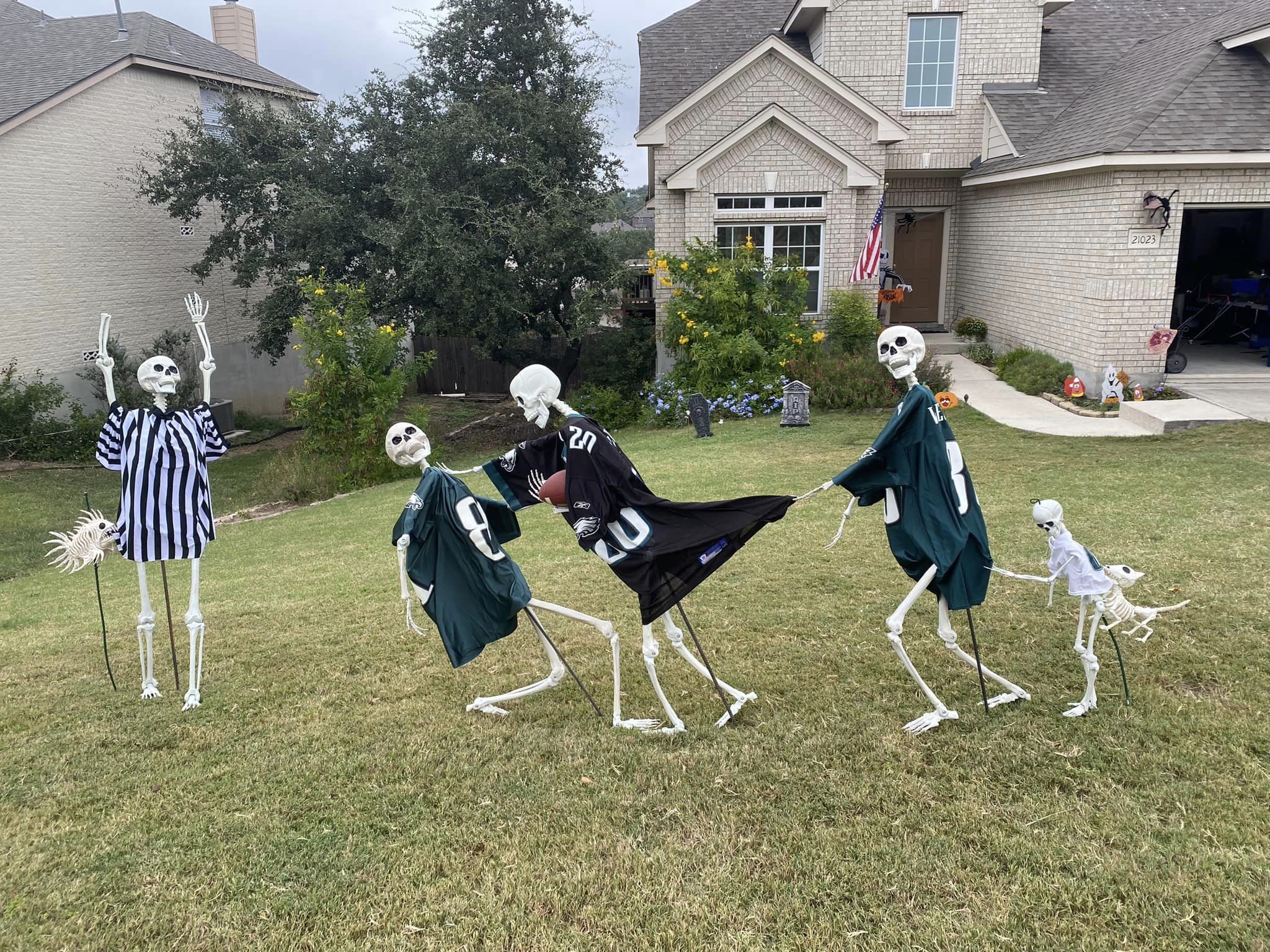 Skeleton House of San Antonio display of skeletons playing football