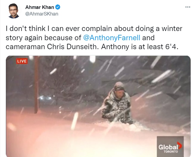 Anthony Farnell of the Weather Channel wades through 6-feet of snow in Buffalo, NY