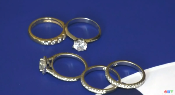 The five rings that went missing, including Alexandra's wedding ring.