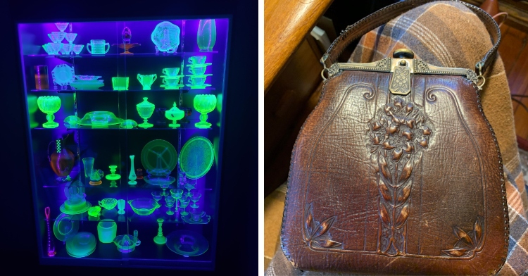 uranium collection and antique leather purse