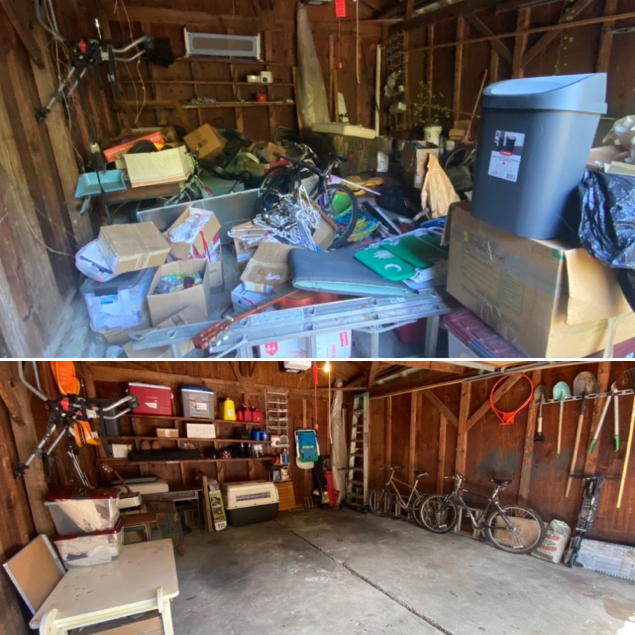 dirty and cluttered garage that has been tidied up.