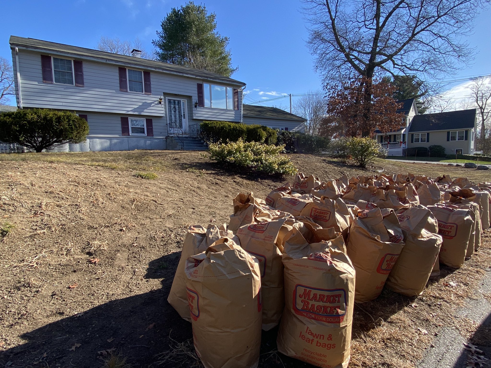 bags of leaves on the curb in front of Kristene Whitehouse's home.