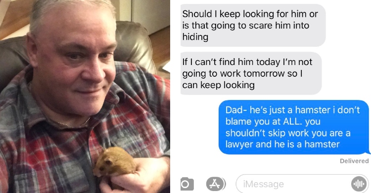 Steph Veerman's father and hamster and text exchange about lost hamster