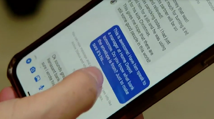 A Woman's Hand is Holding a Cell Phone Where Texts are Visible. The Highlighted Text is from Mark, the Good Samaritan.