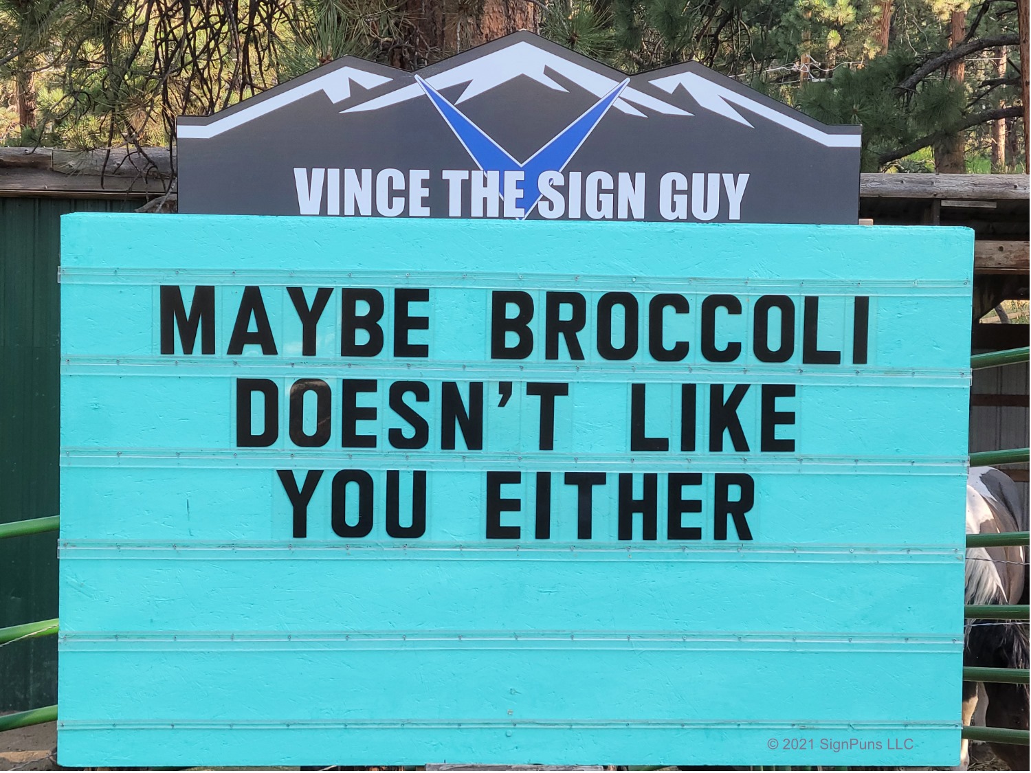 community sign that says: "Maybe broccoli doesn't like you either"