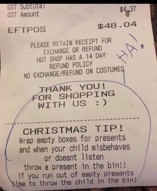 receipt that says 
