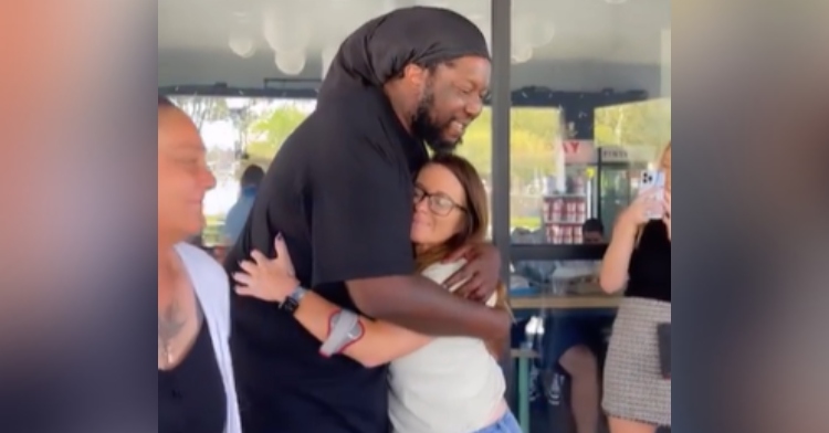 Heather hugs man who saved her life a year ago