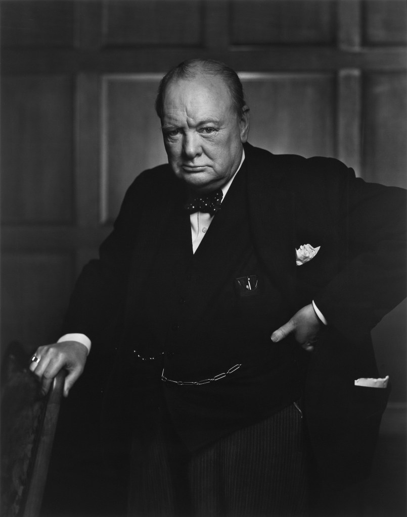 A photo of Winston Churchill called "the Roaring Lion"