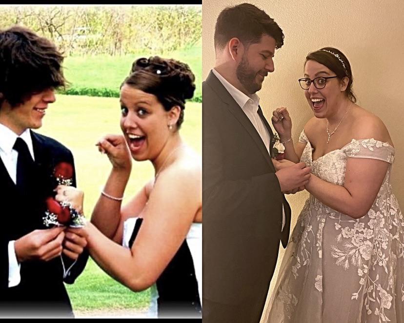 couple recreate their prom picture on their wedding day 15 years later.