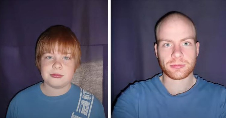 a photo of jordan on the left at 13 and him on the right as of the end of 2022