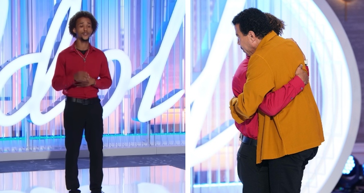 Lionel Richie Hugs American Idol contestant Cam Amen