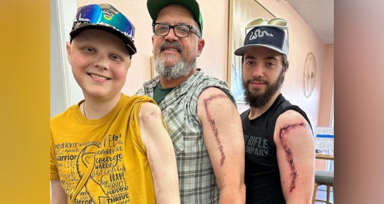 Jasper OBrient with his dad and brother and their new tattoos