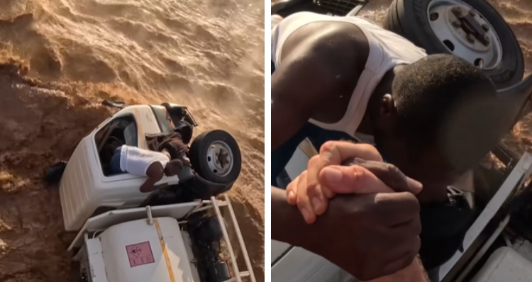 Rescuing truck driver from flood in Africa