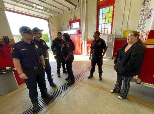 Jullie Glover expresses thanks to fire department for saving her husband.