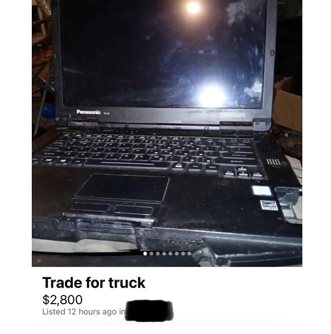 busted laptop being offered as a trade for a truck on facebook marketplace
