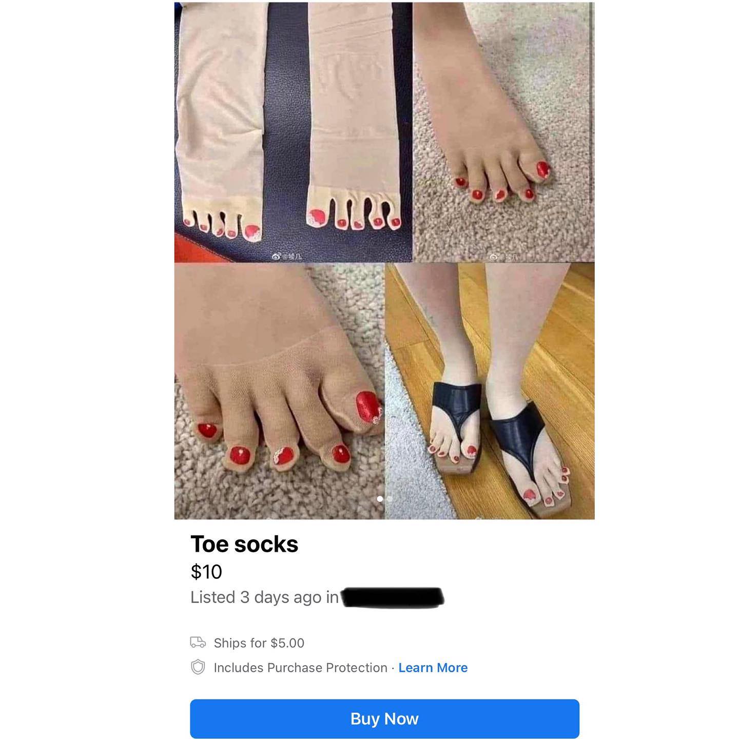 picture of socks designed to look like bare toes with painted nails