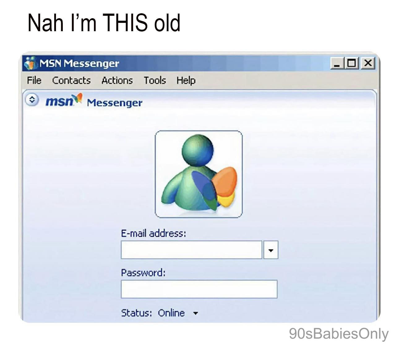 The MSN Messenger login screen.

Text above image: Nah I'm THIS old