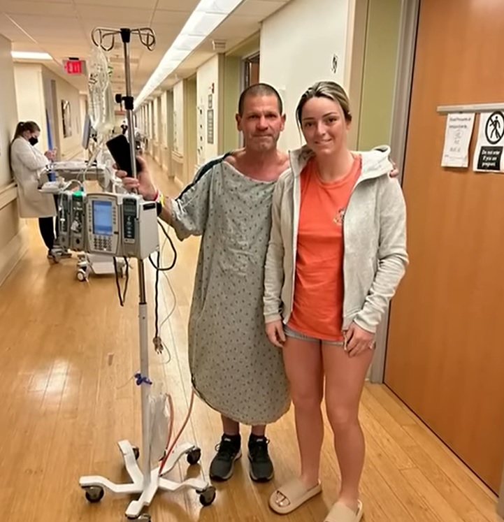 John Ivanowski getting dialysis with daughter Delanye Ivanowski by his side.