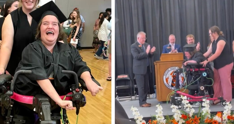 Ellie Weiske walks at high school graduation