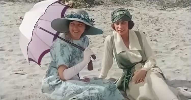 Two stylish ladies enjoy the beach in this 1920's footage.