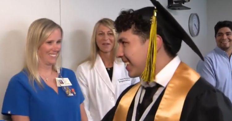Nurses throw Rene a special graduation ceremony at the hospital.