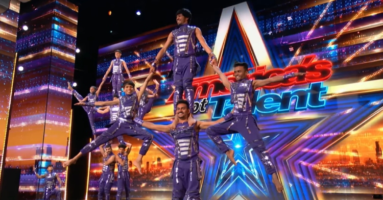 Dance group Warrior Squad shows off their strength through an impressive formation on the "America's Got Talent" stage.