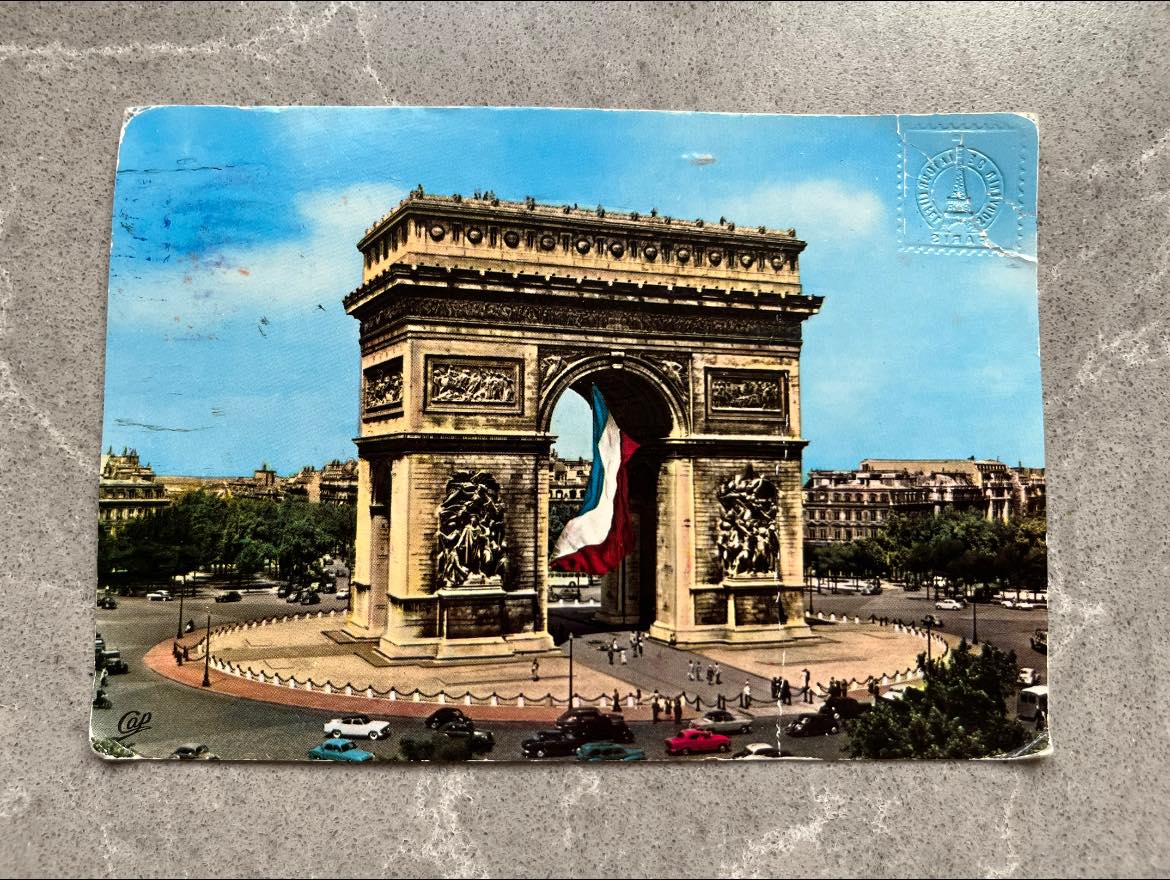 A vintage postcard from Paris sent in 1969.