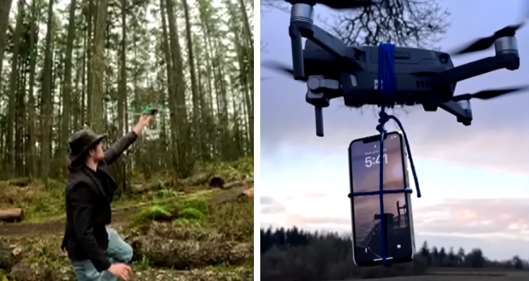 Casey Ryan uses a drone to get cell service in Oregon forest.