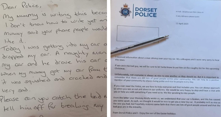Child's letter to Dorset PD and their reply.