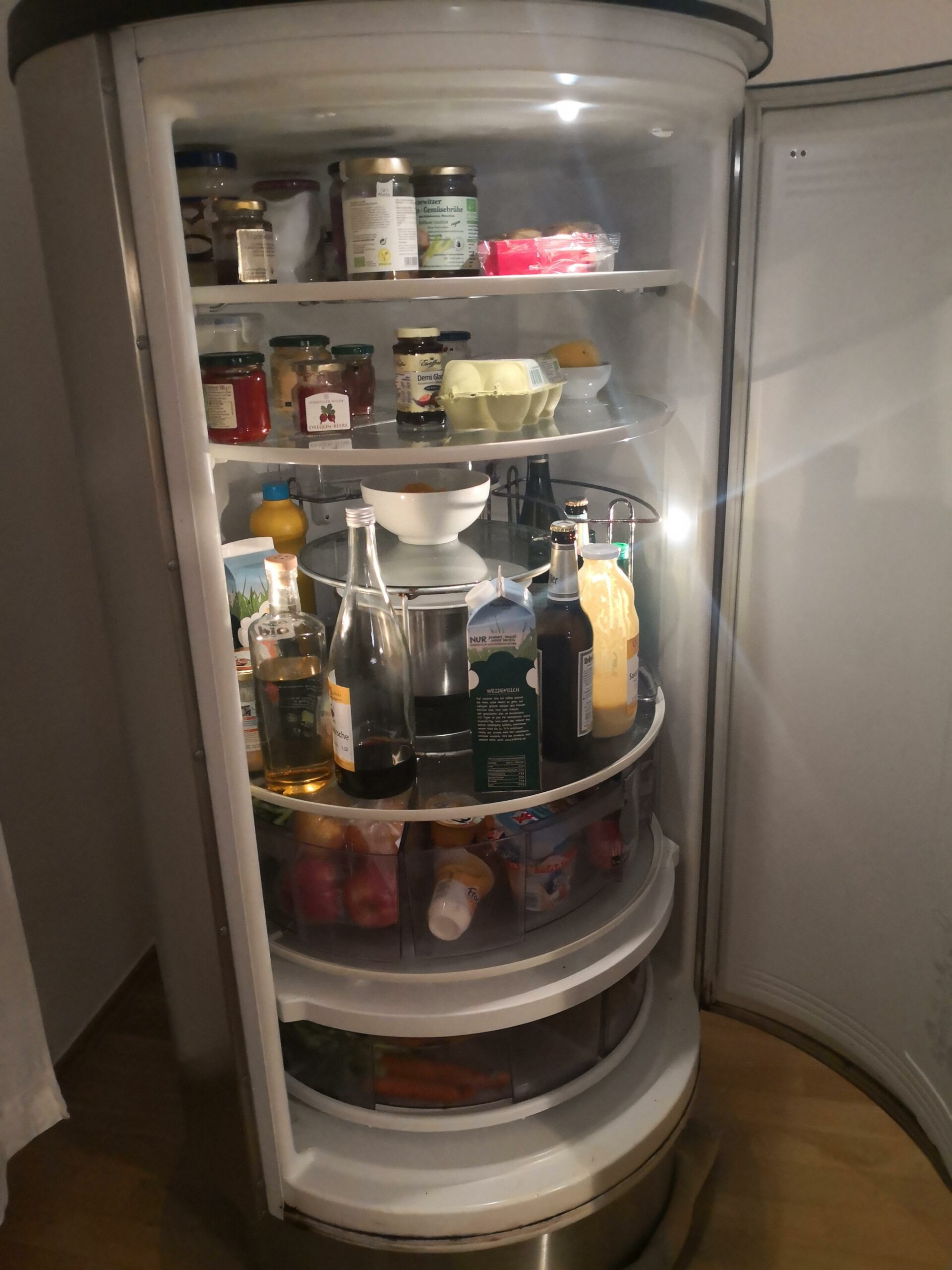round lazy Susan shelves inside a fridge