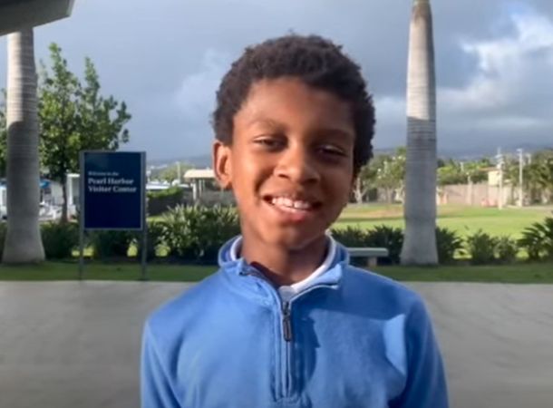 Harrison Johnson researches Pearl Harbor for history class.
