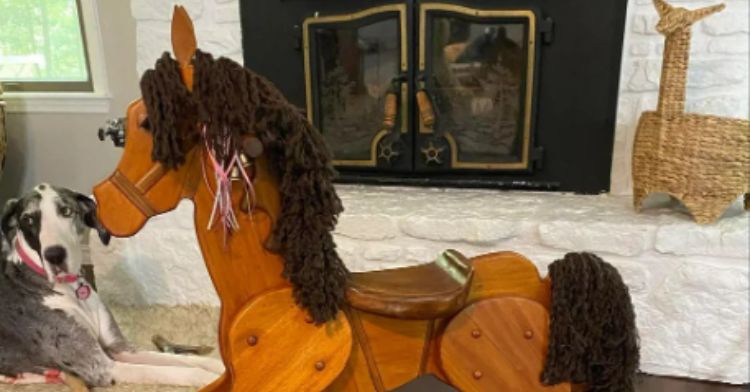 A handcrafted wooden rocking chair made by a loving grandpa.