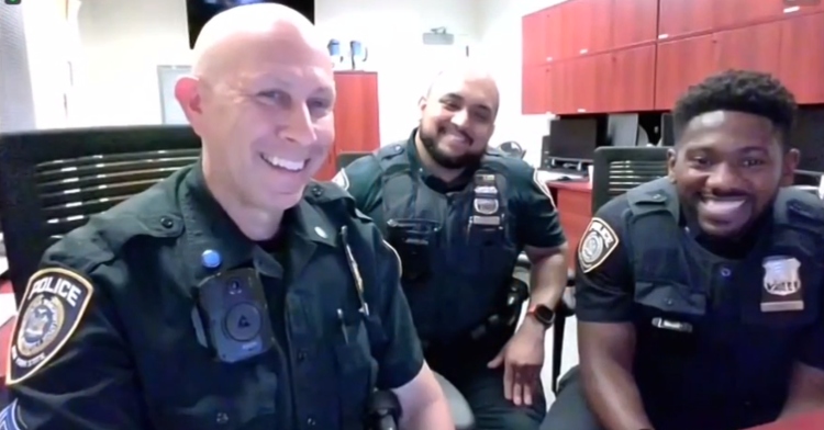 Officer Azad Miah, Officer Rochester Joseph, and Sergeant Craig Siegelbaum on a Zoom call with Tyree and Kevin Watson.