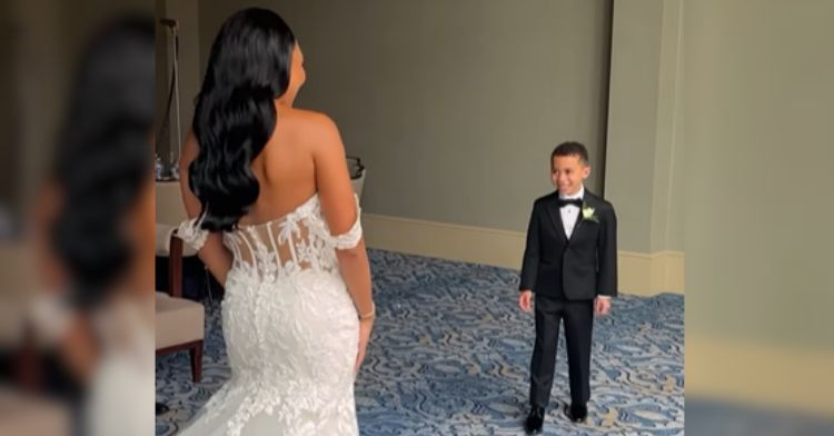This boy had a beautiful reaction to seeing his new mom's wedding dress.