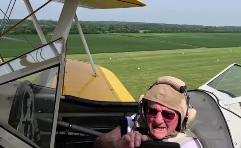 This veteran is 100 years old and thrilled to be back on a plane.