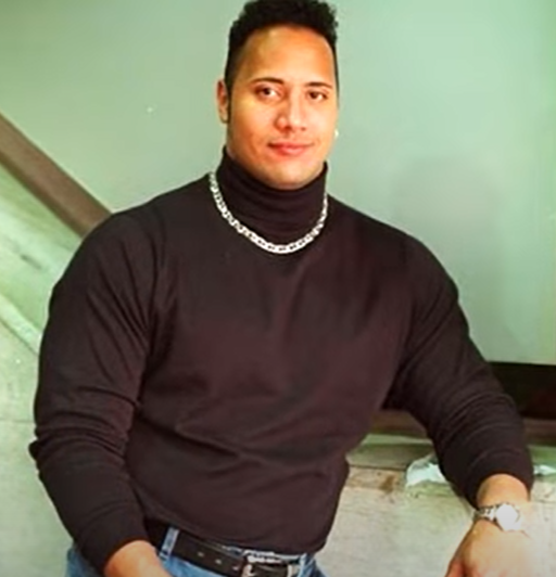 Dwayne 'The Rock' Johnson at Age 25 with turtleneck.