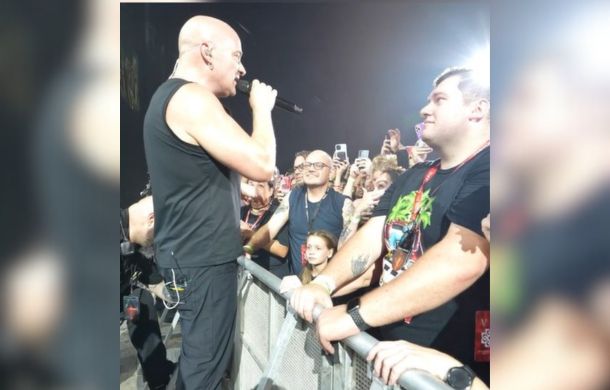 Disturbed Lead Singer David Draiman addresses the audience at a West Palm Beach, Florida, Concert.
