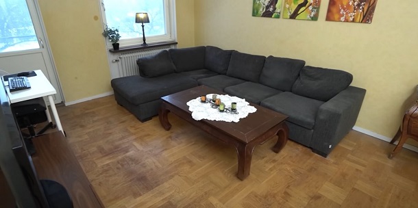 Olga's clean living room after volunteer cleaners worked to help her through her years-long depression.