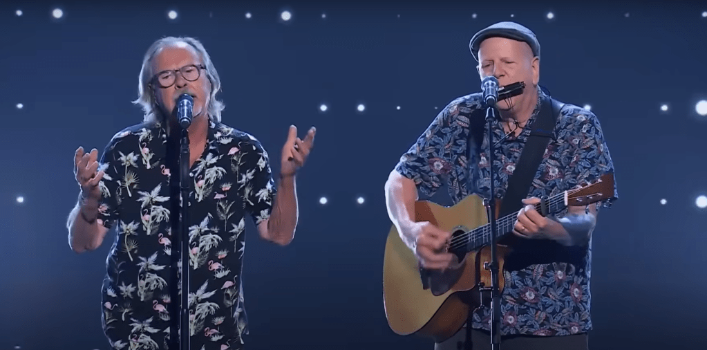 Australian duo singing on "The Voice"