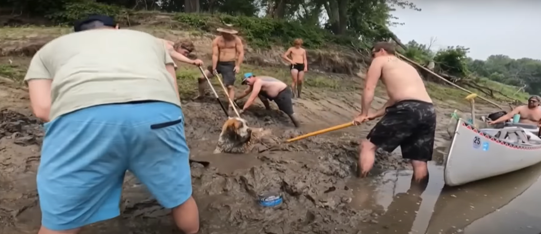 Bachelor party rescue dog in mud.