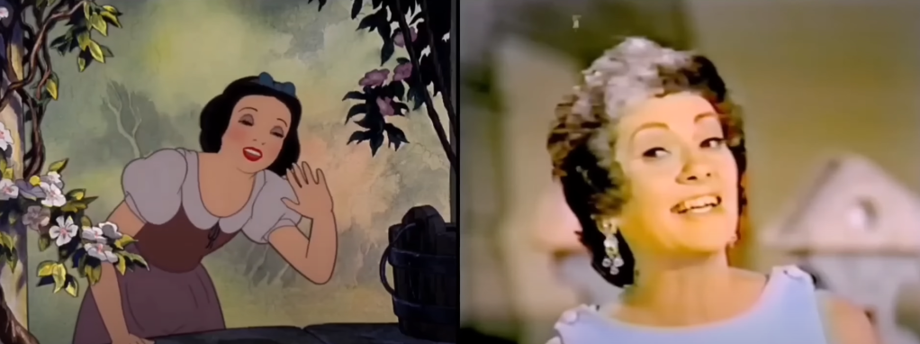Snow White and Adriana Caselotti side by side.