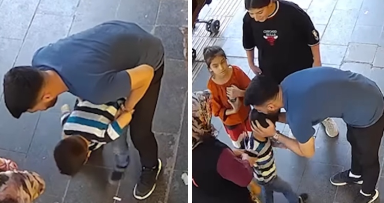 Shopkeeper saves child from choking in Turkey.